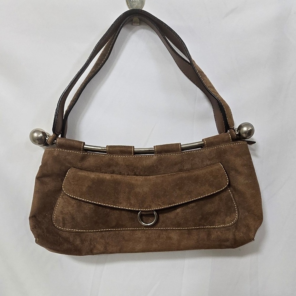 Vtg Y2K Unbranded suede shoulder bag women brown retro western Indie Sleaze